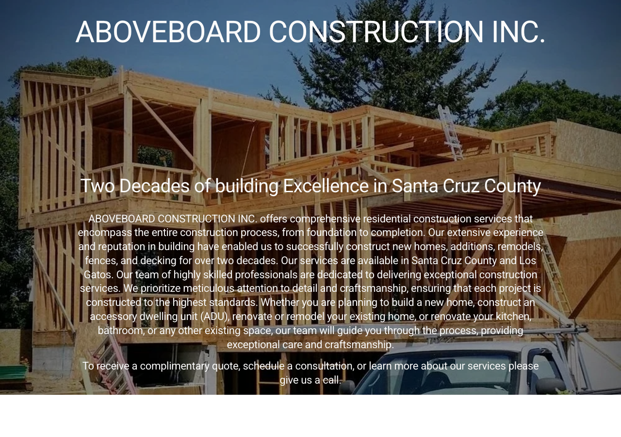Aboveboard Construction Inc website